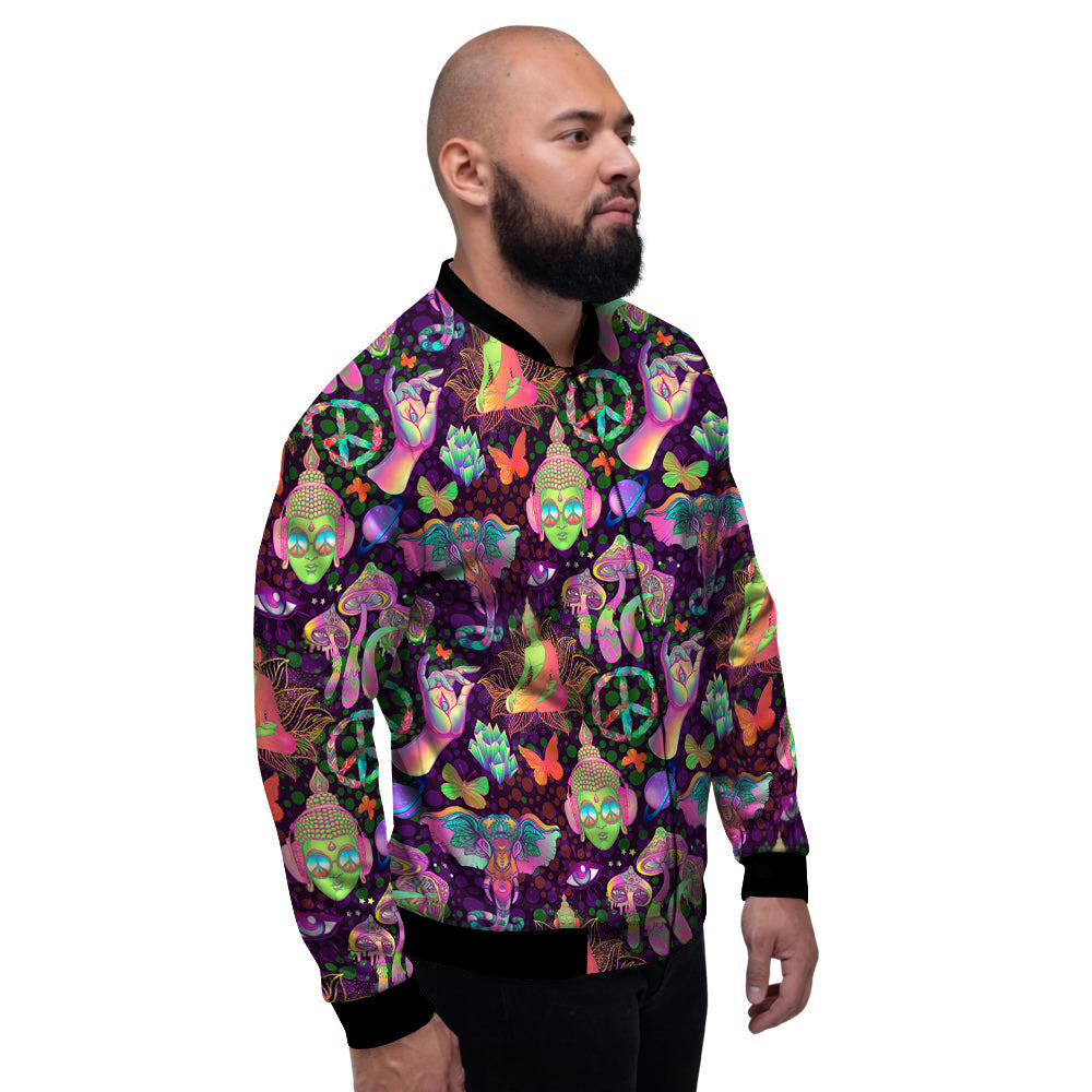 Psychedelic Trippy Drug Cartoon Print Pattern Men's Bomber Jacket-grizzshop