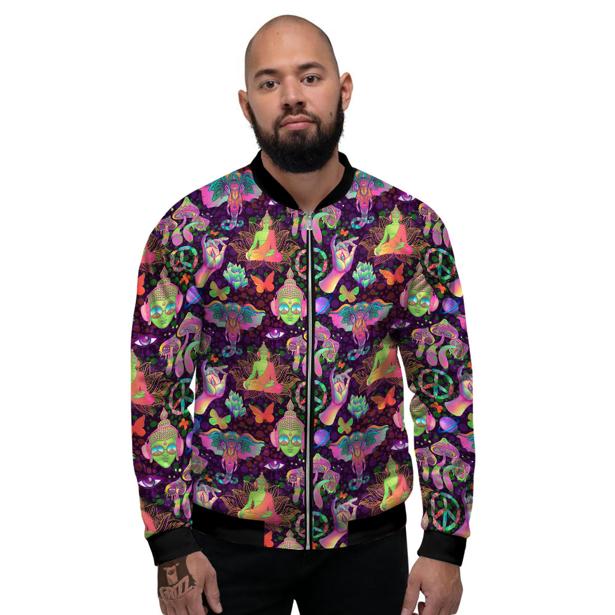 Psychedelic Trippy Drug Cartoon Print Pattern Men's Bomber Jacket-grizzshop
