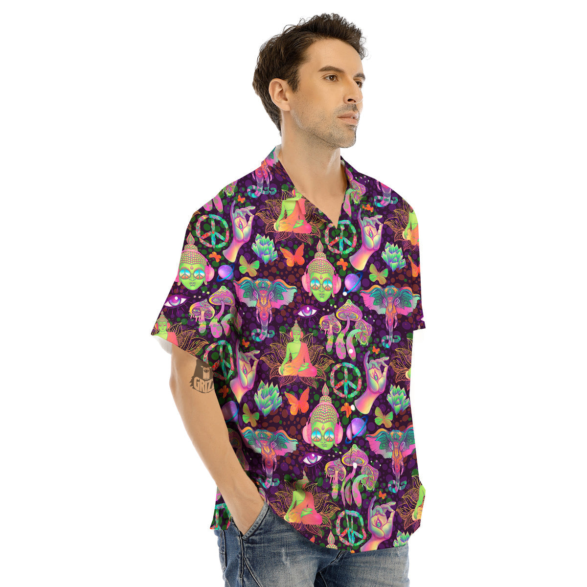 Psychedelic Trippy Drug Cartoon Print Pattern Men's Hawaiian Shirt-grizzshop