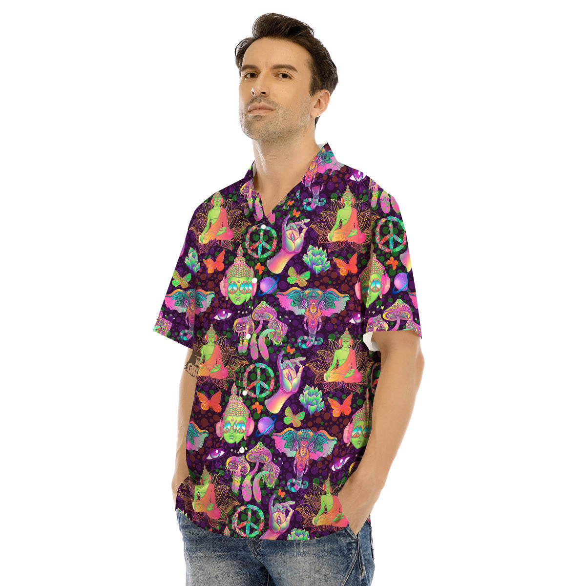 Psychedelic Trippy Drug Cartoon Print Pattern Men's Hawaiian Shirt-grizzshop