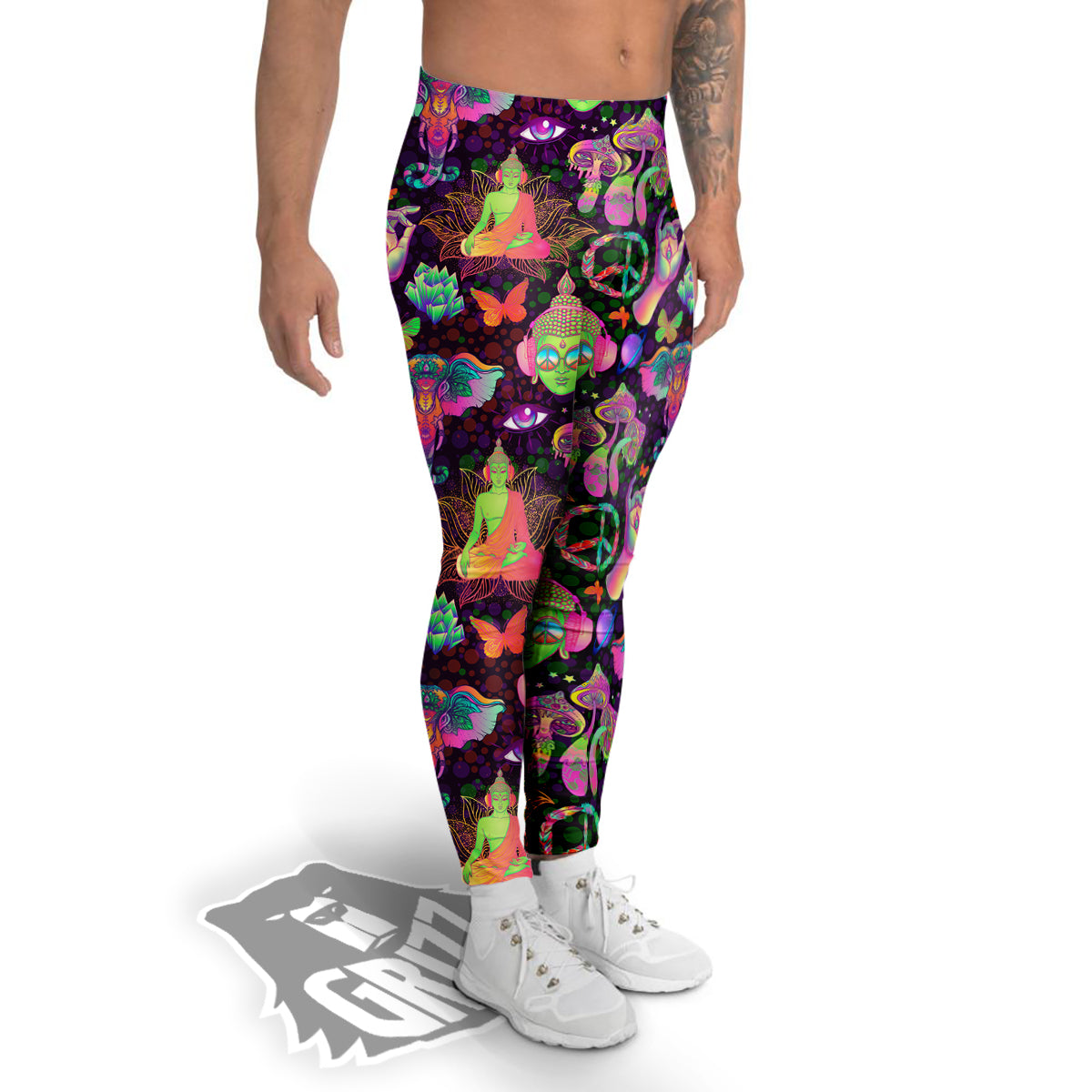 Psychedelic Trippy Drug Cartoon Print Pattern Men's Leggings-grizzshop