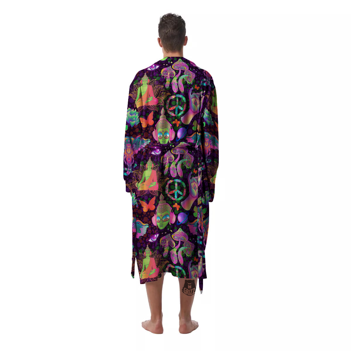 Psychedelic Trippy Drug Cartoon Print Pattern Men's Robe-grizzshop