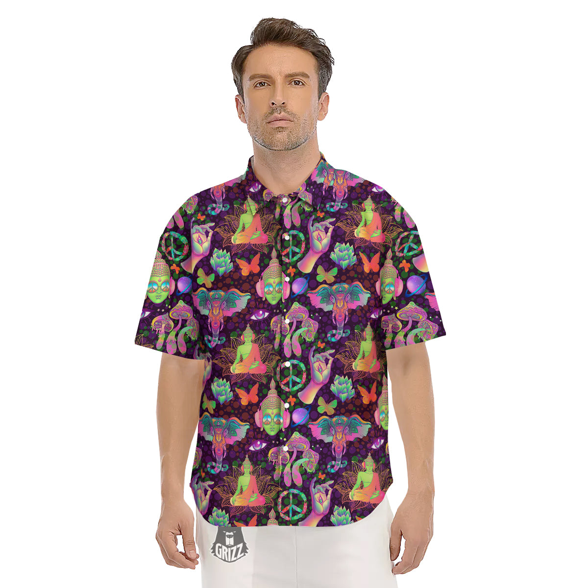 Psychedelic Trippy Drug Cartoon Print Pattern Men's Short Sleeve Shirts-grizzshop
