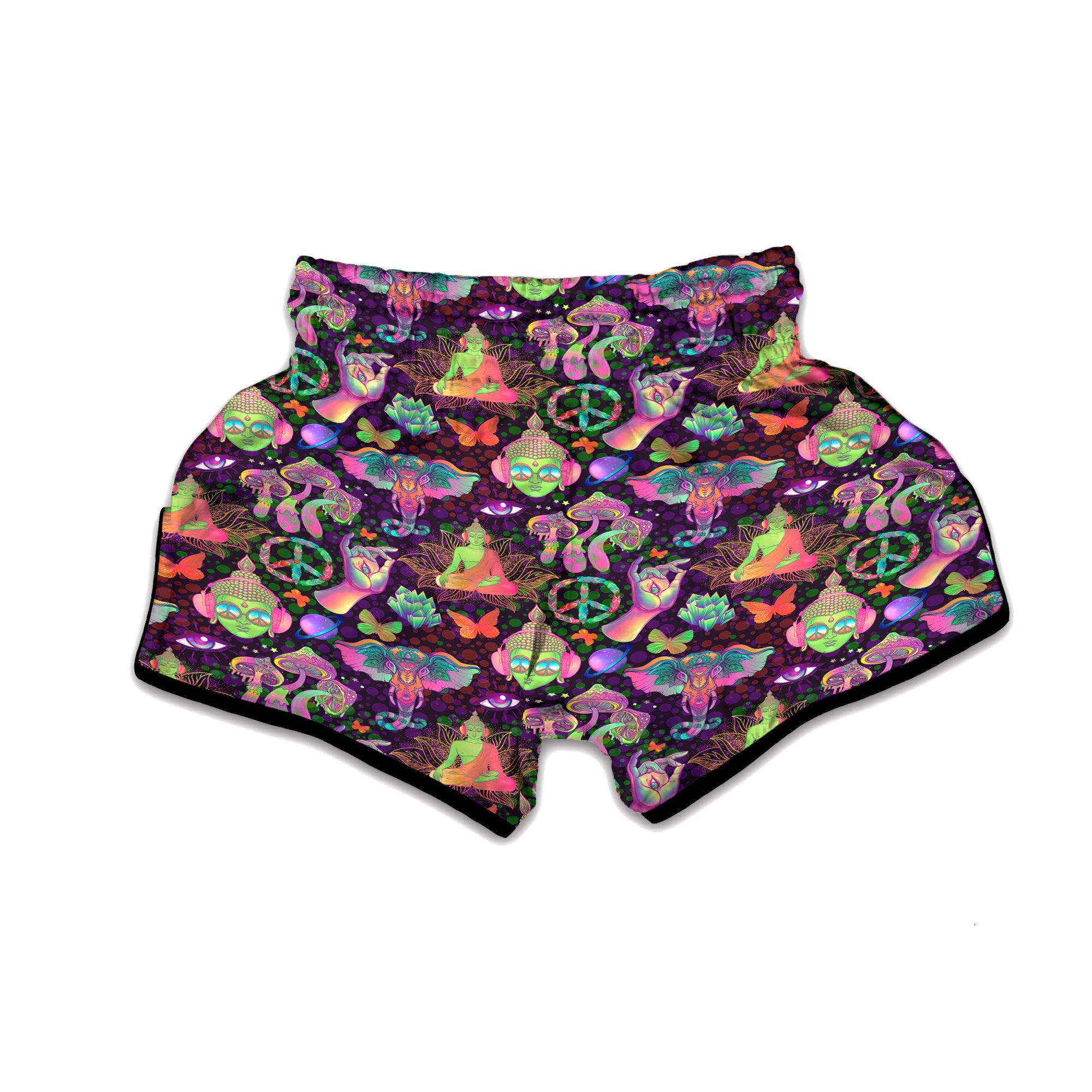 Psychedelic Trippy Drug Cartoon Print Pattern Muay Thai Boxing Shorts-grizzshop