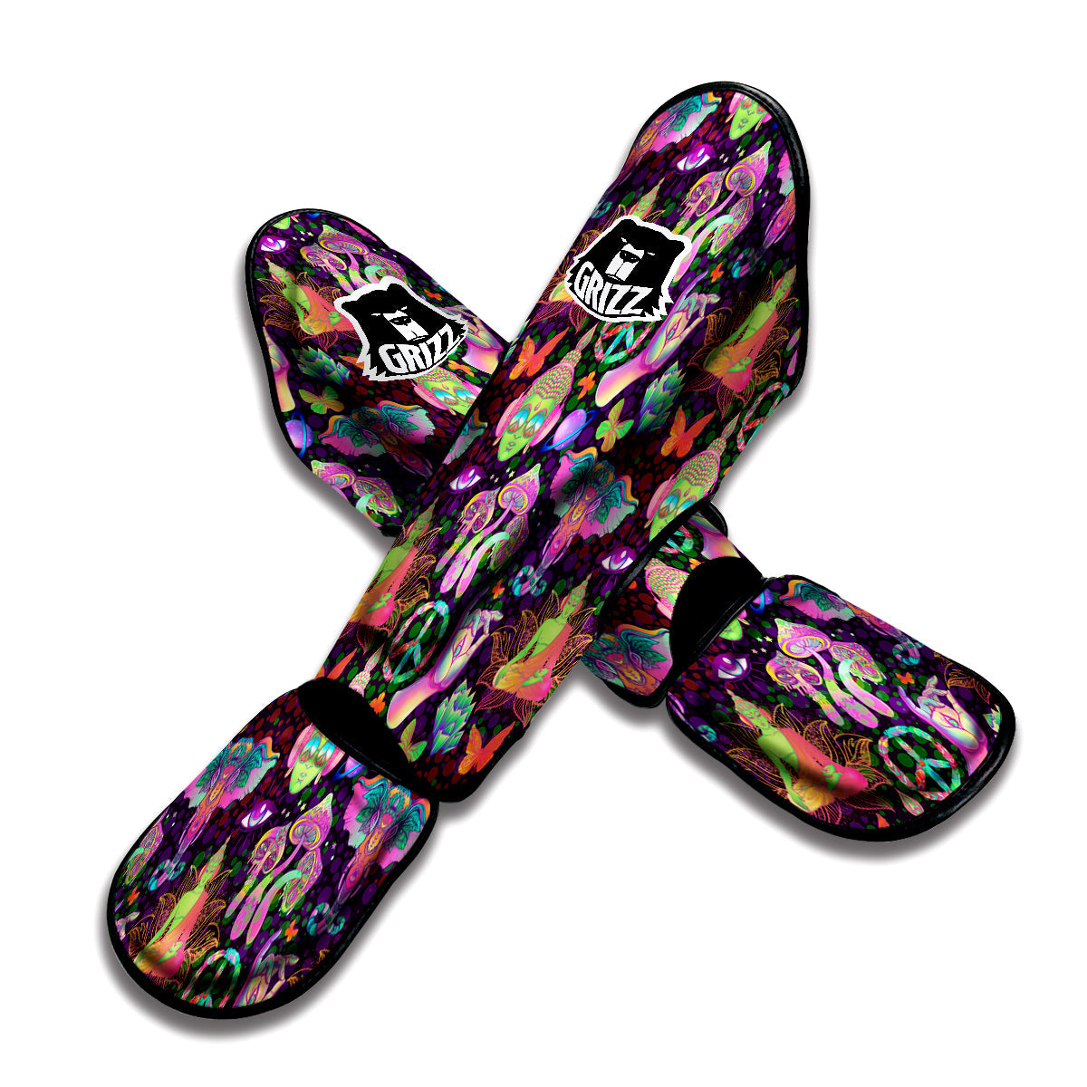 Psychedelic Trippy Drug Cartoon Print Pattern Muay Thai Shin Guards-grizzshop