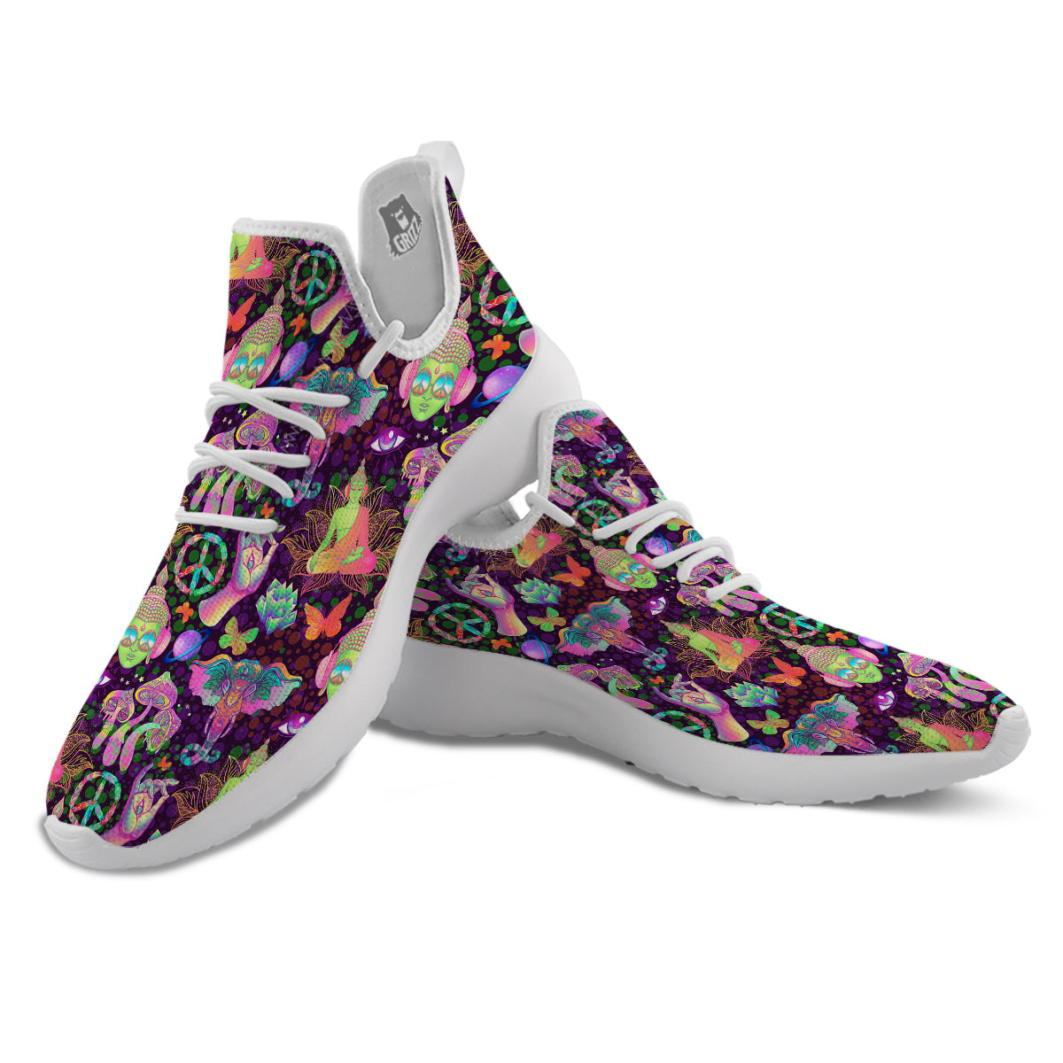 Psychedelic Trippy Drug Cartoon Print Pattern White Athletic Shoes-grizzshop