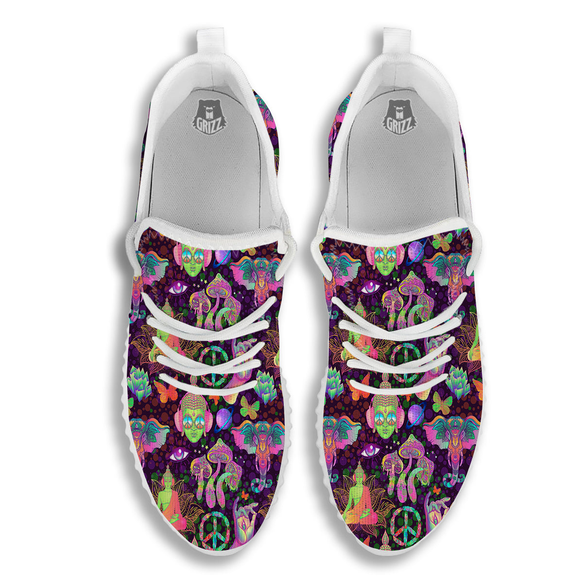 Psychedelic Trippy Drug Cartoon Print Pattern White Walking Shoes-grizzshop