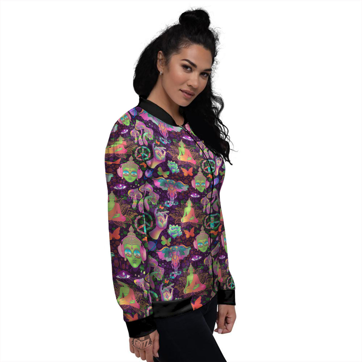 Psychedelic Trippy Drug Cartoon Print Pattern Women's Bomber Jacket-grizzshop
