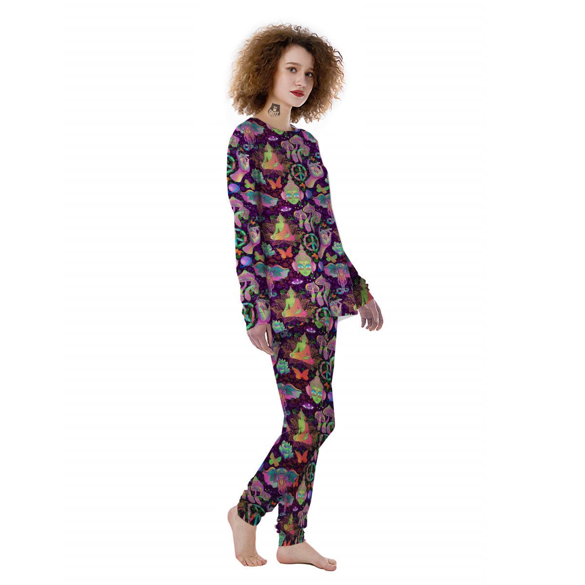 Psychedelic Trippy Drug Cartoon Print Pattern Women's Pajamas-grizzshop