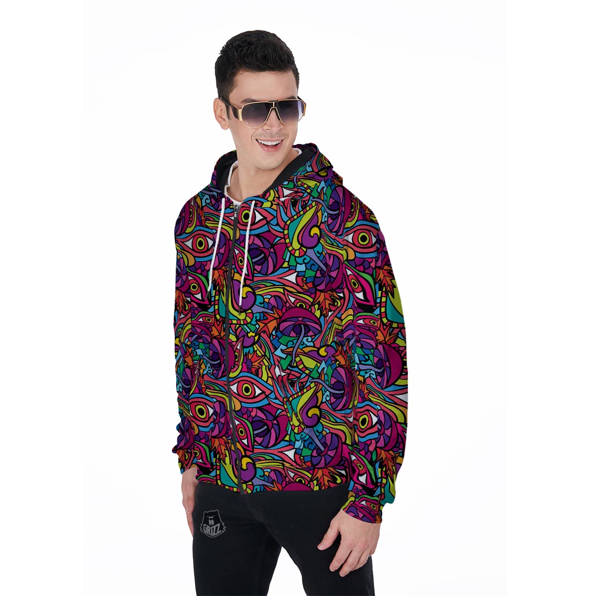 Psychedelic Trippy Eye Men's Zip Up Hoodie-grizzshop