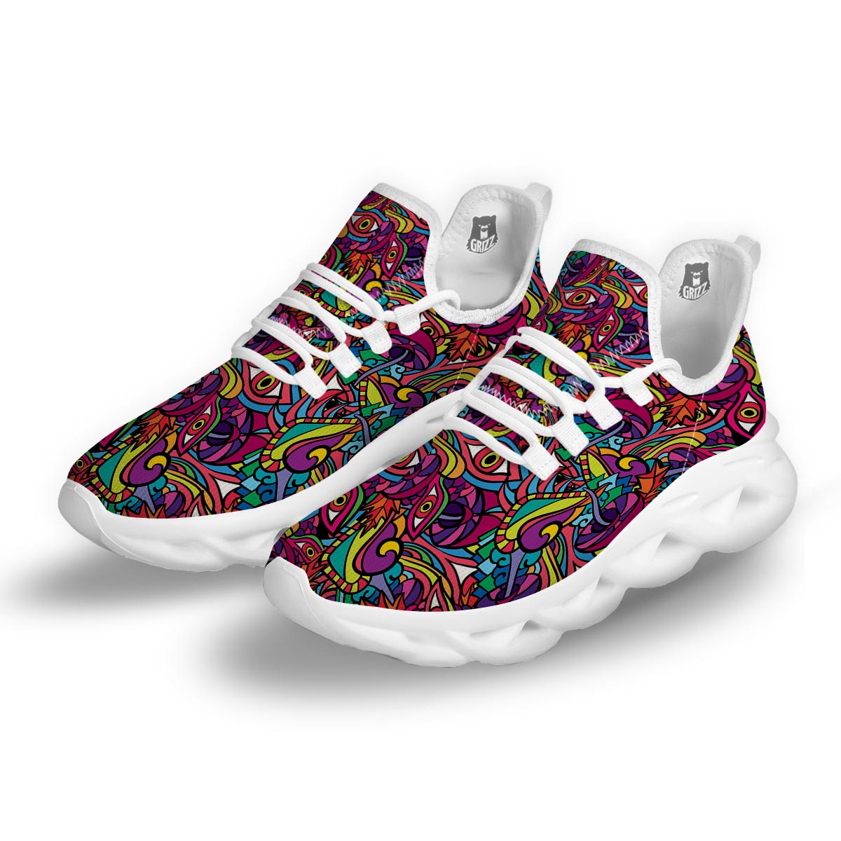 Psychedelic Trippy Eye White Running Shoes-grizzshop