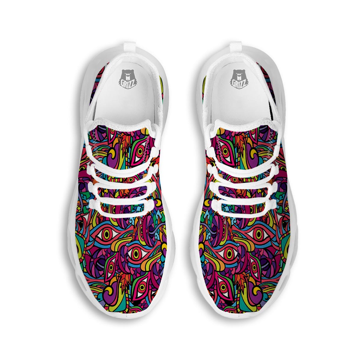 Psychedelic Trippy Eye White Running Shoes-grizzshop