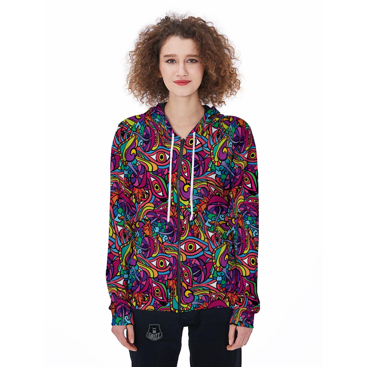 Psychedelic Trippy Eye Women's Zip Up Hoodie-grizzshop