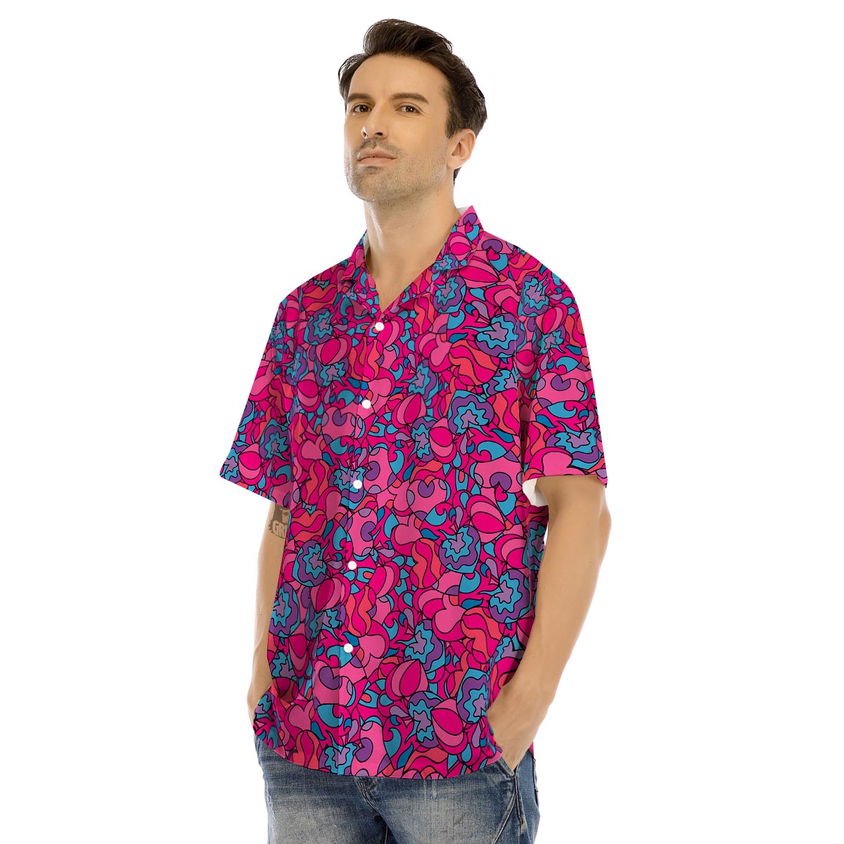 Psychedelic Trippy Hippie Heart Men’s Hawaiian Shirt-grizzshop