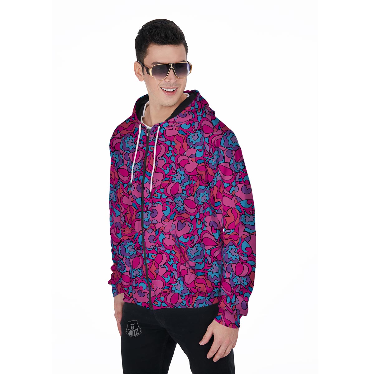 Psychedelic Trippy Hippie Heart Men's Zip Up Hoodie-grizzshop