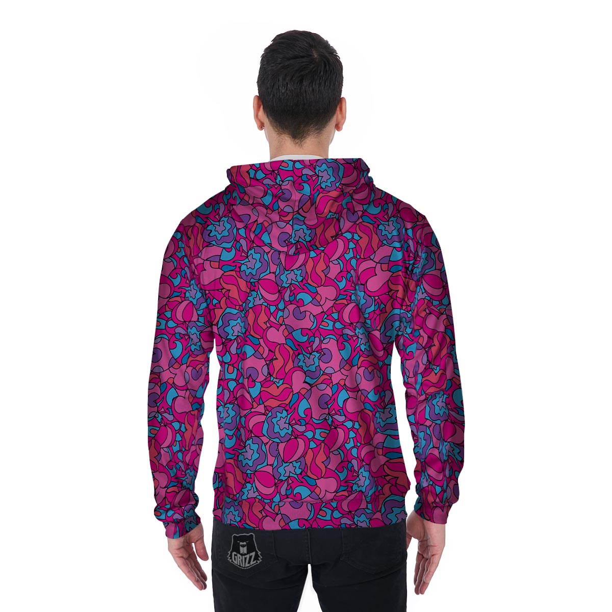 Psychedelic Trippy Hippie Heart Men's Zip Up Hoodie-grizzshop
