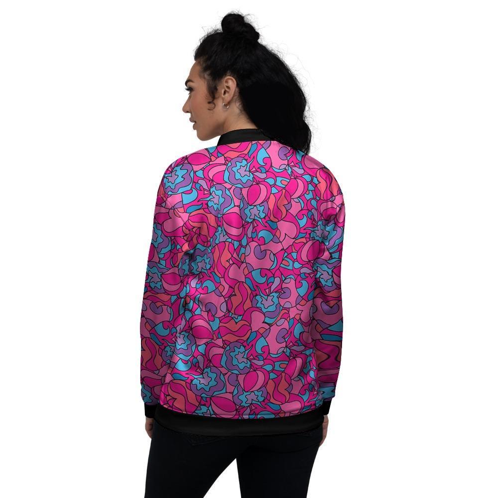 Psychedelic Trippy Hippie Heart Women's Bomber Jacket-grizzshop