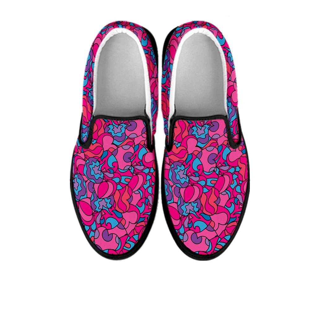 Psychedelic Trippy Hippie Heart Women's Slip On Sneakers-grizzshop