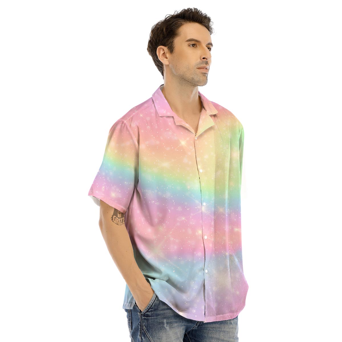 Psychedelic Trippy Holographic Men’s Hawaiian Shirt-grizzshop