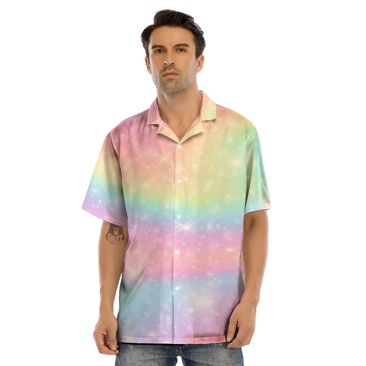 Psychedelic Trippy Holographic Men’s Hawaiian Shirt-grizzshop