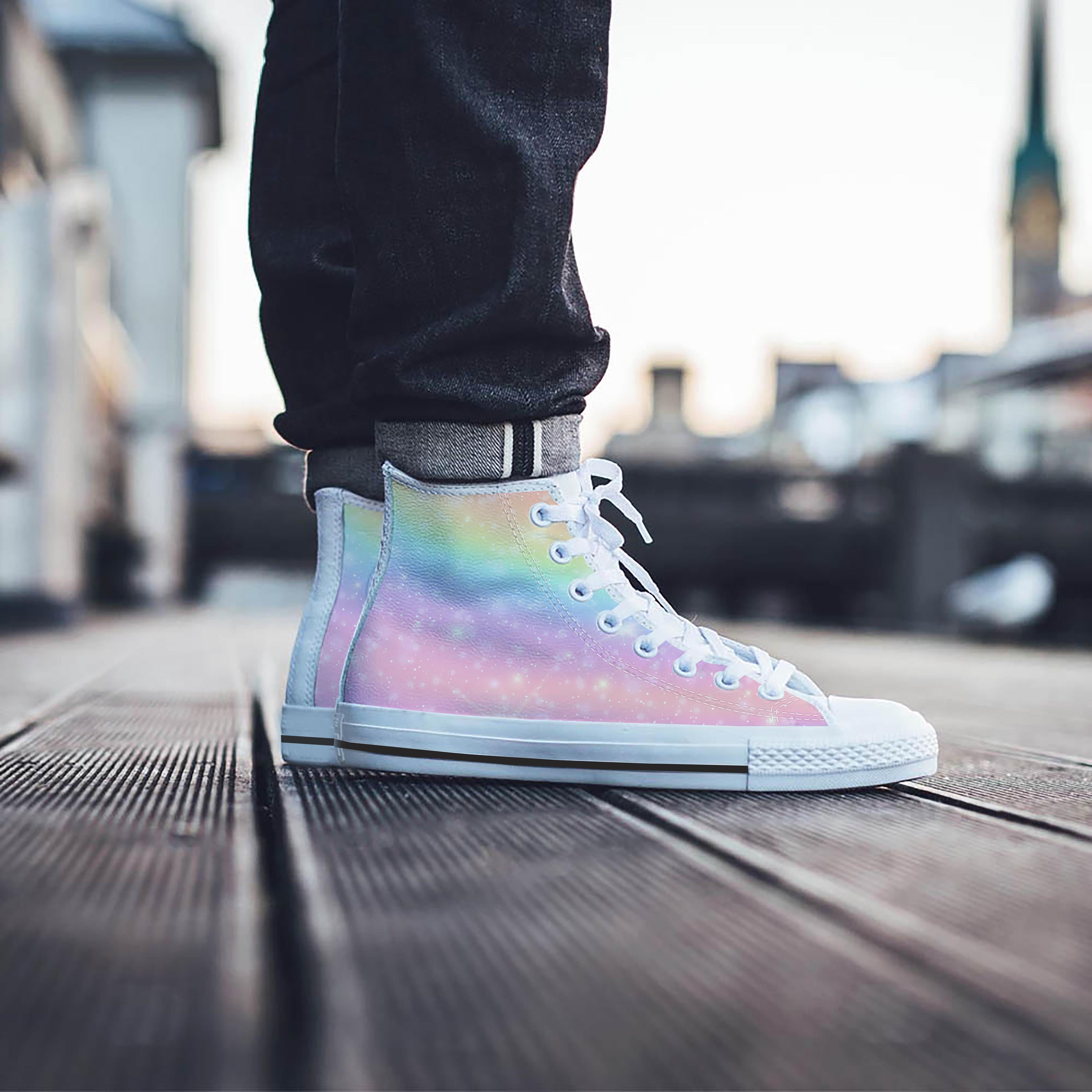 Psychedelic Trippy Holographic Men's High Top Shoes-grizzshop