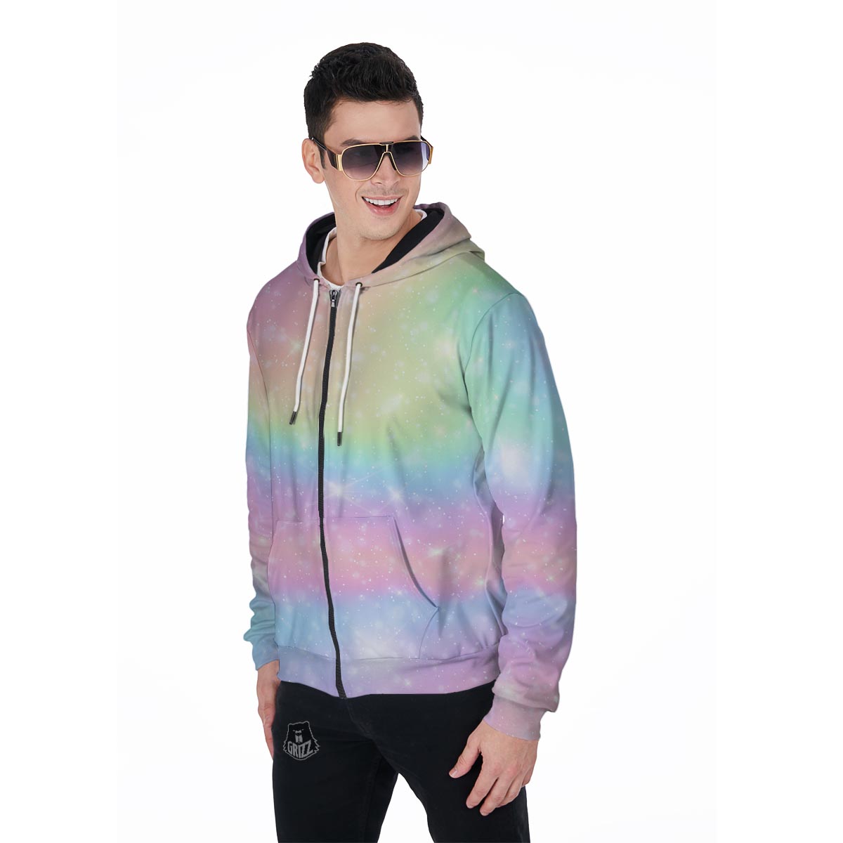 Psychedelic Trippy Holographic Men's Zip Up Hoodie-grizzshop