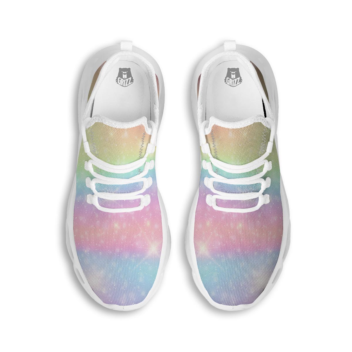 Psychedelic Trippy Holographic White Running Shoes-grizzshop