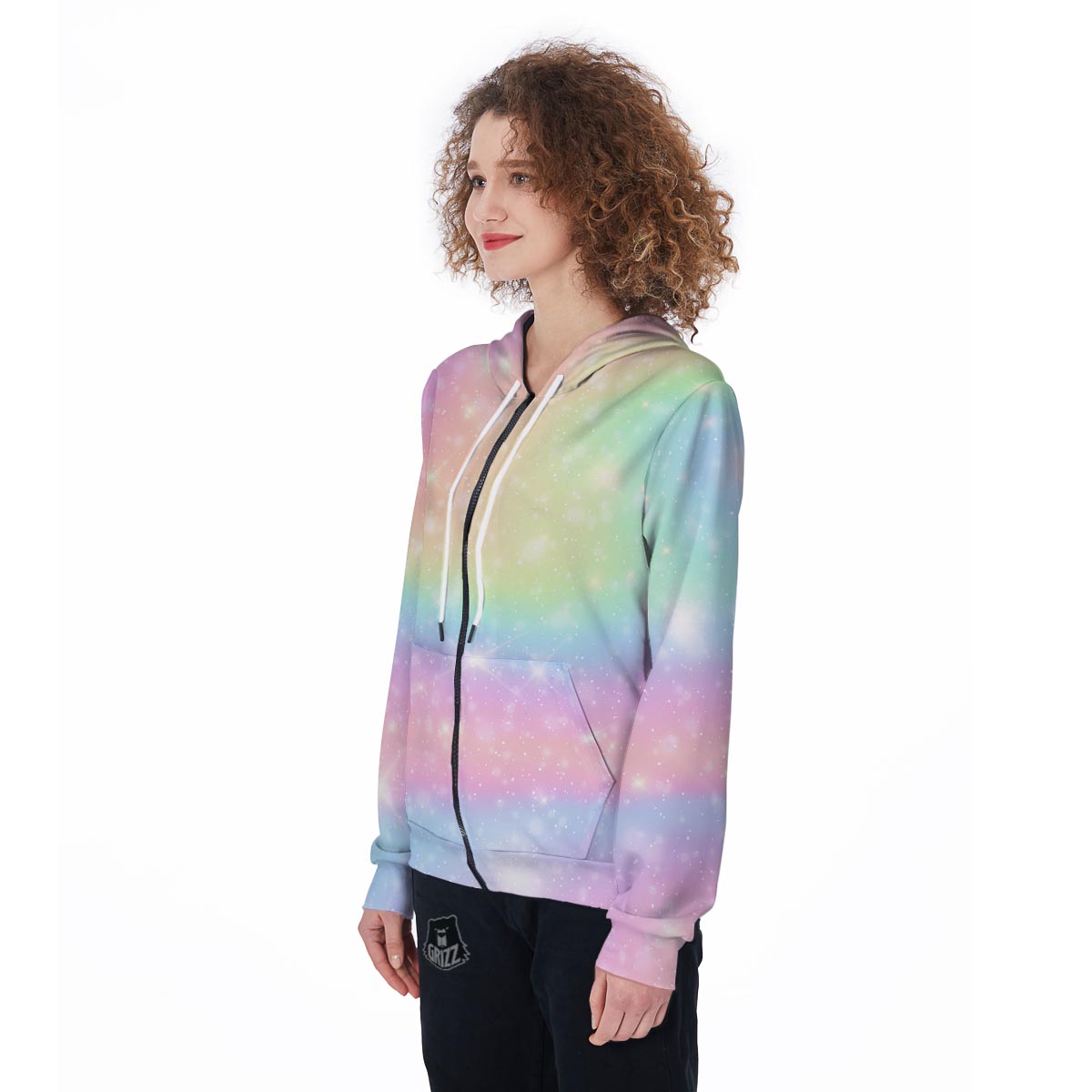 Psychedelic Trippy Holographic Women's Zip Up Hoodie-grizzshop