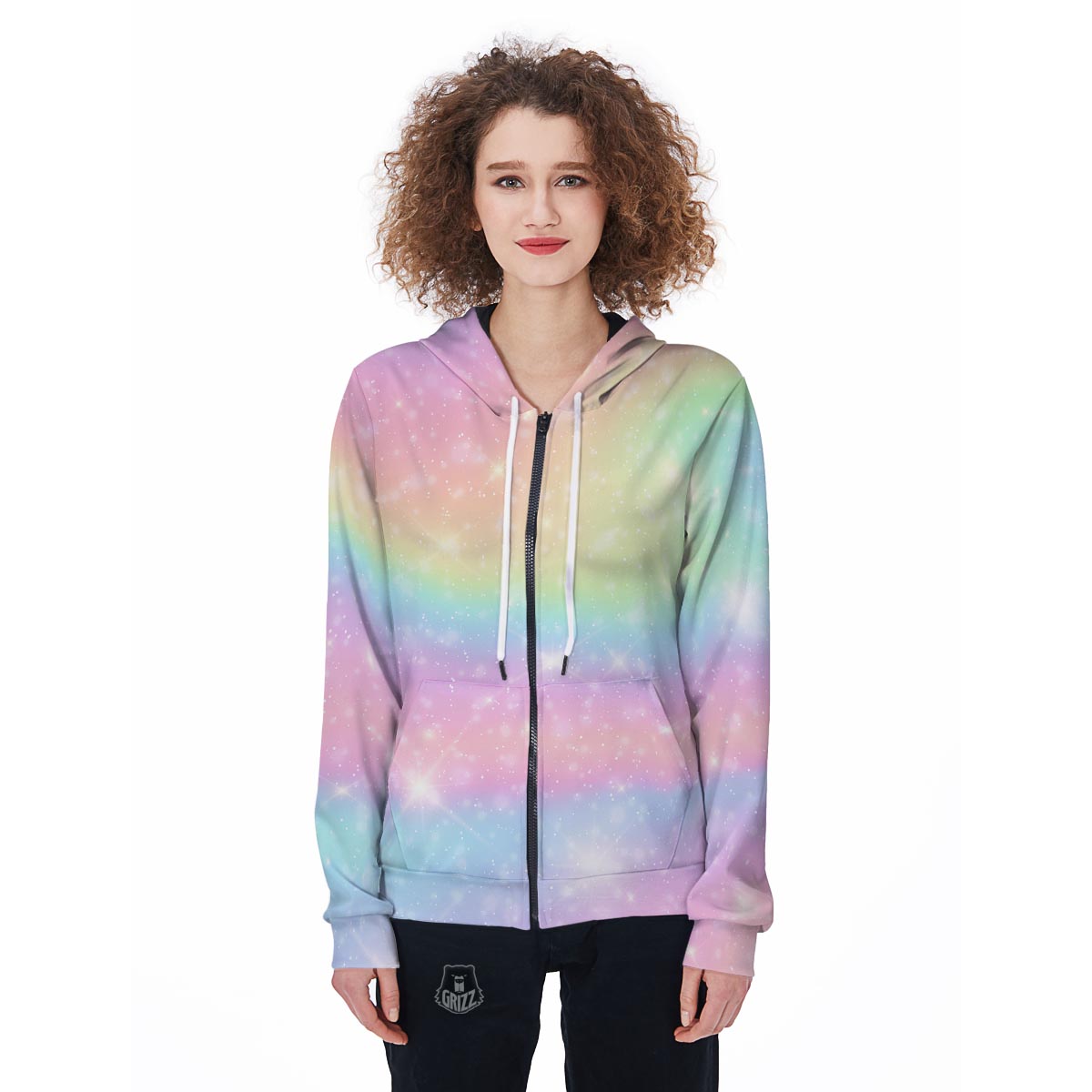 Psychedelic Trippy Holographic Women's Zip Up Hoodie-grizzshop