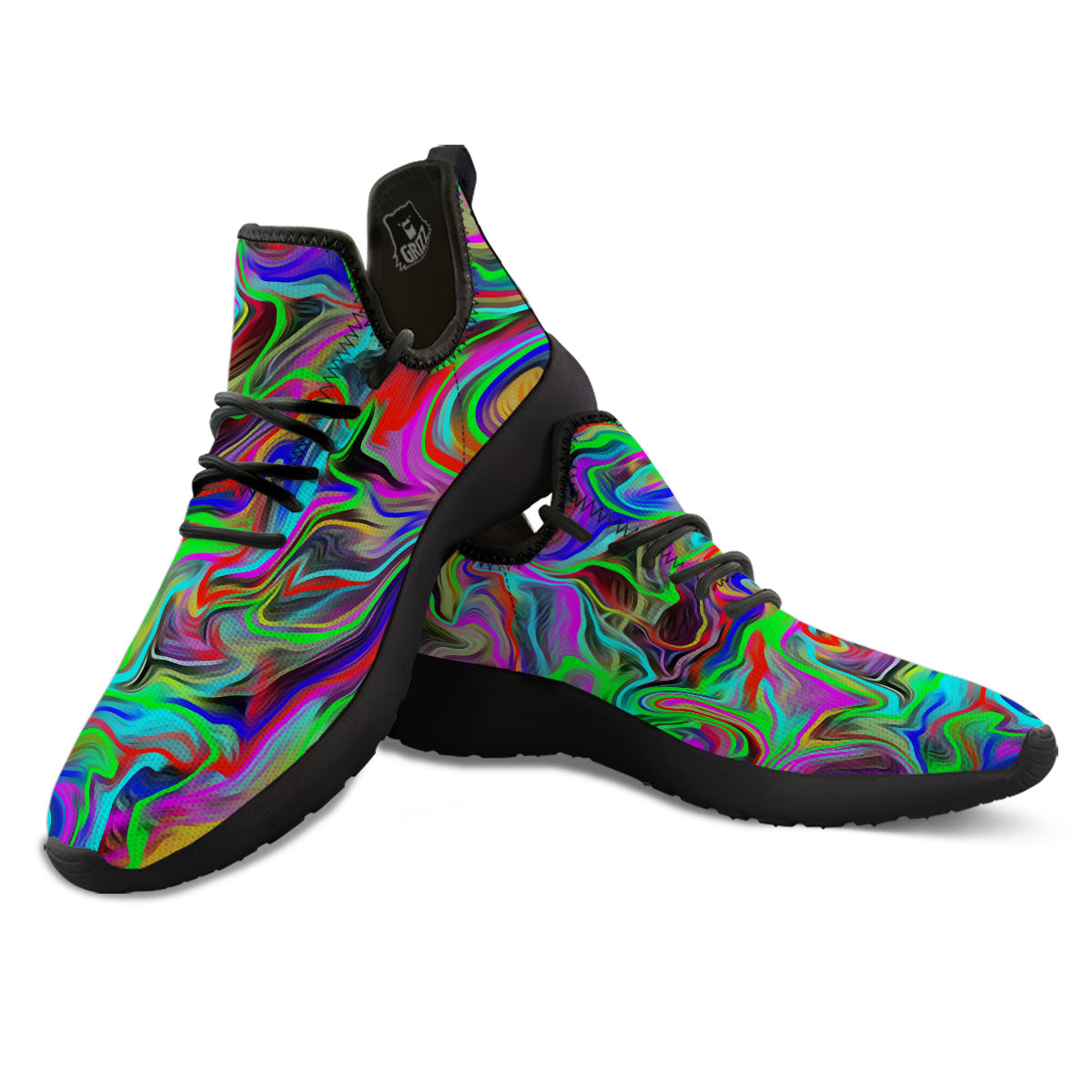 Psychedelic Trippy Neon Green Print Black Athletic Shoes-grizzshop