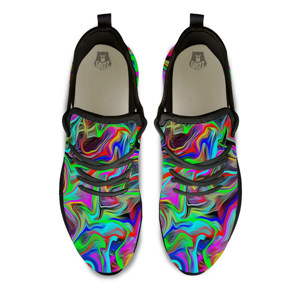 Psychedelic Trippy Neon Green Print Black Athletic Shoes-grizzshop