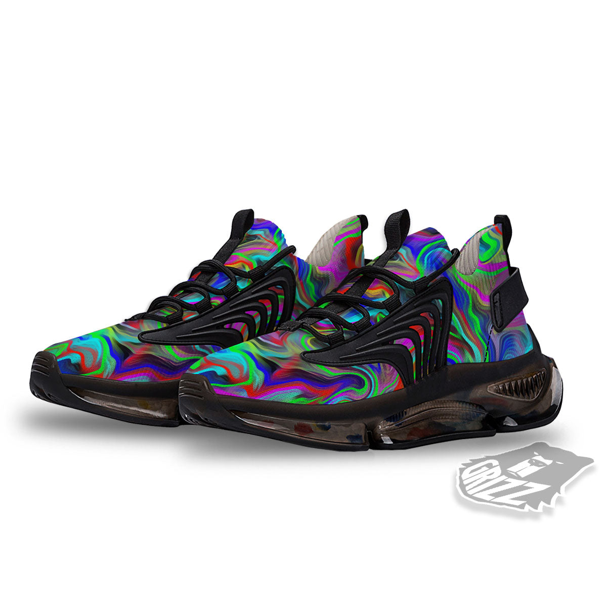 Psychedelic Trippy Neon Green Print Black Gym Shoes-grizzshop