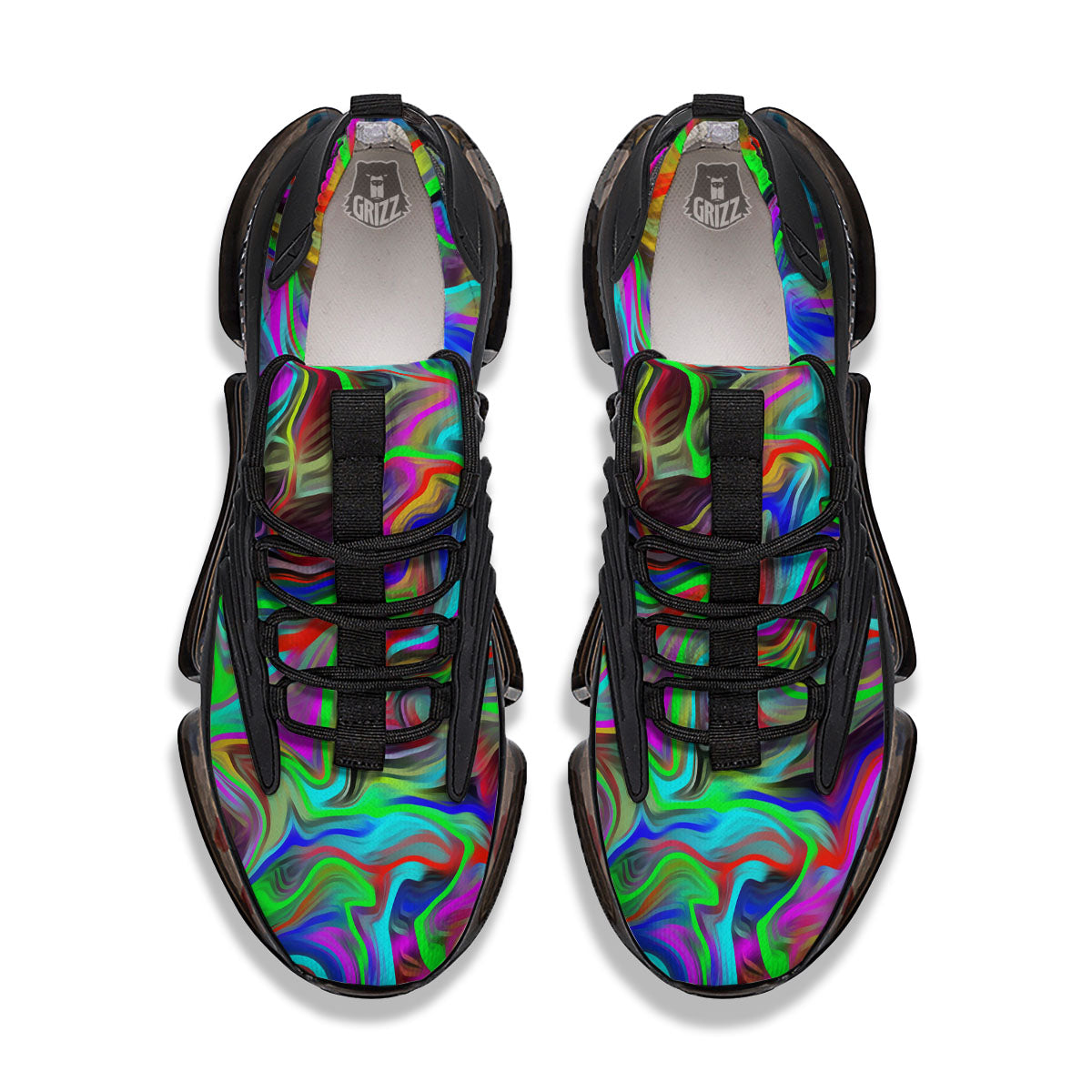 Psychedelic Trippy Neon Green Print Black Gym Shoes-grizzshop