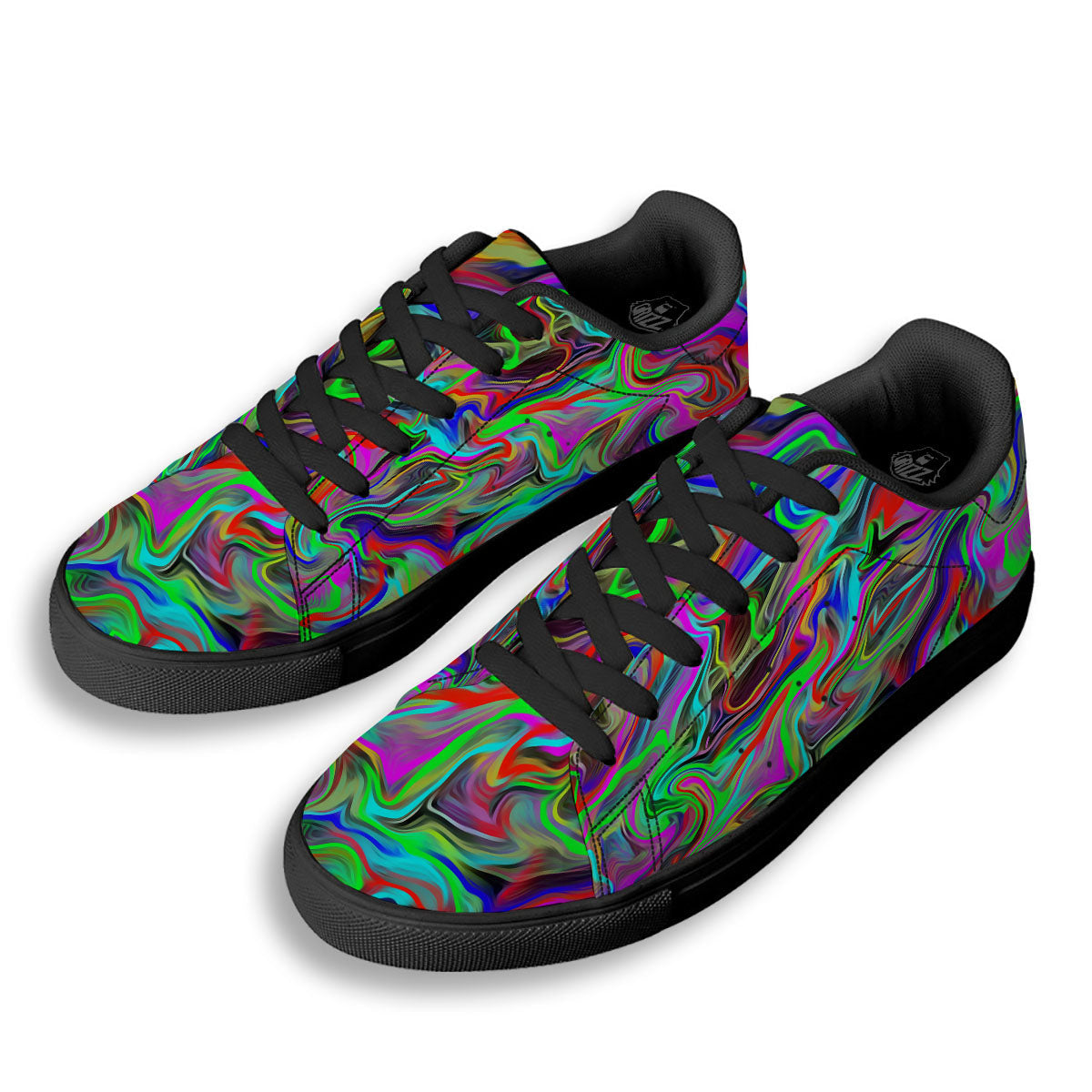 Psychedelic Trippy Neon Green Print Black Low Top Sneakers-grizzshop