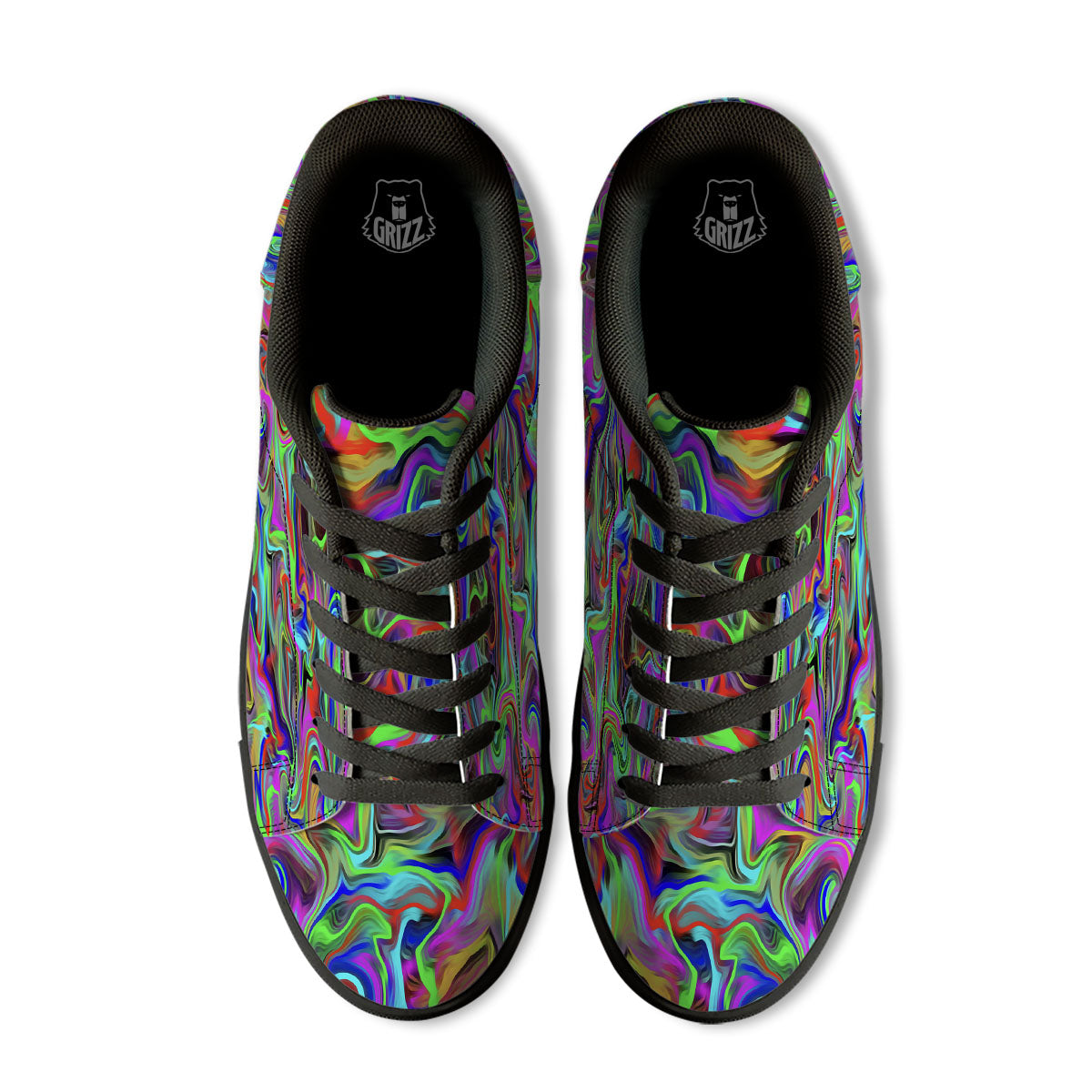 Psychedelic Trippy Neon Green Print Black Low Top Sneakers-grizzshop