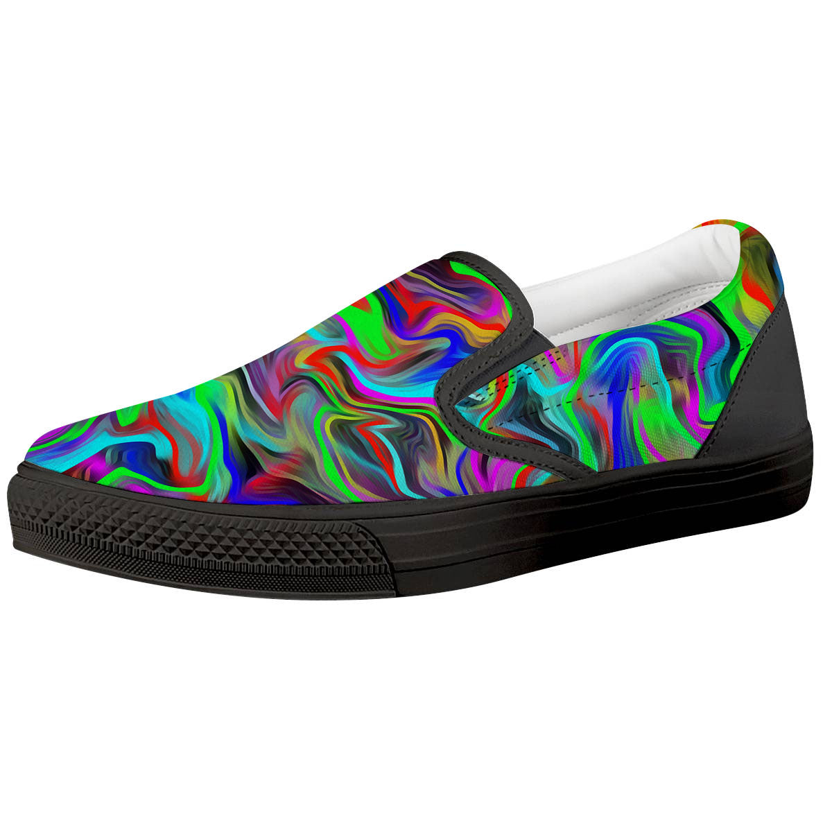 Psychedelic Trippy Neon Green Print Black Slip On Shoes-grizzshop