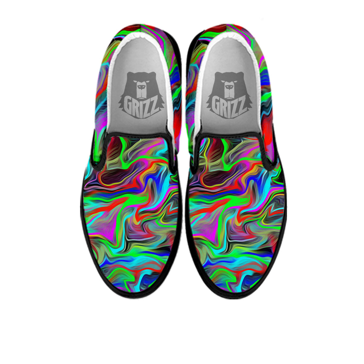 Psychedelic Trippy Neon Green Print Black Slip On Shoes-grizzshop