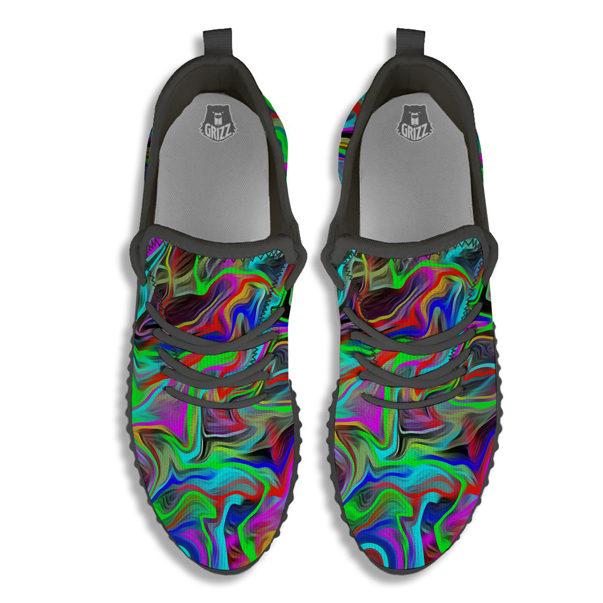 Psychedelic Trippy Neon Green Print Black Walking Shoes-grizzshop