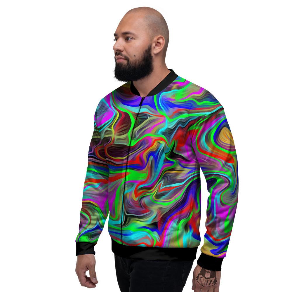 Psychedelic Trippy Neon Green Print Men's Bomber Jacket-grizzshop