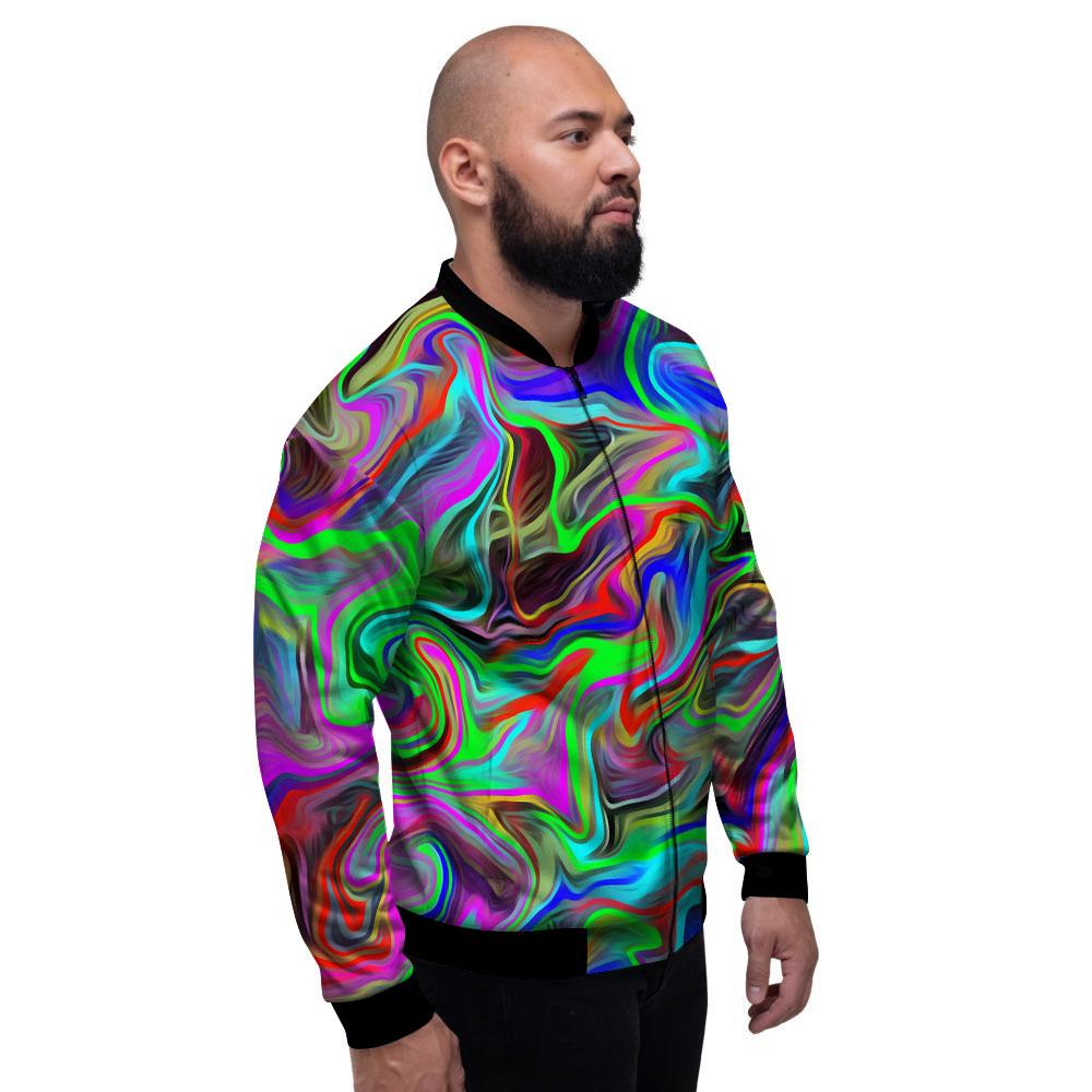 Psychedelic Trippy Neon Green Print Men's Bomber Jacket-grizzshop