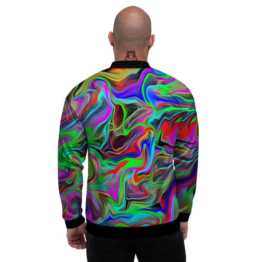 Psychedelic Trippy Neon Green Print Men's Bomber Jacket-grizzshop