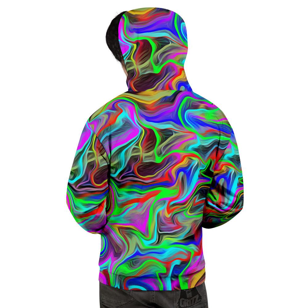 Psychedelic Trippy Neon Green Print Men's Hoodie-grizzshop