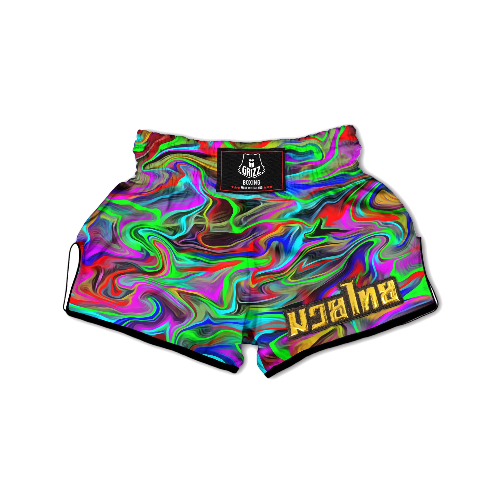 Psychedelic Trippy Neon Green Print Muay Thai Boxing Shorts-grizzshop