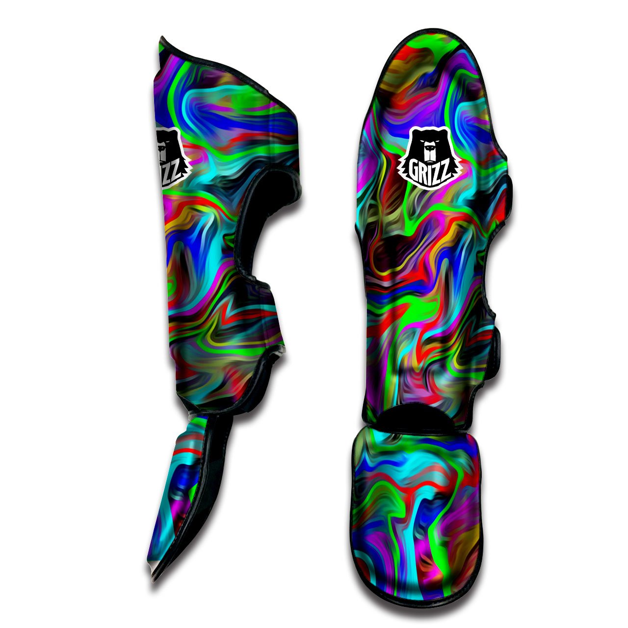 Psychedelic Trippy Neon Green Print Muay Thai Shin Guards-grizzshop