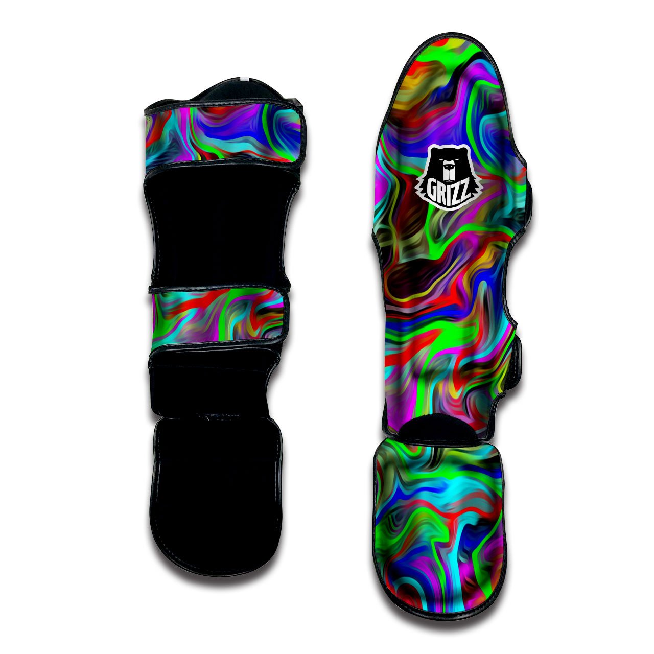Psychedelic Trippy Neon Green Print Muay Thai Shin Guards-grizzshop