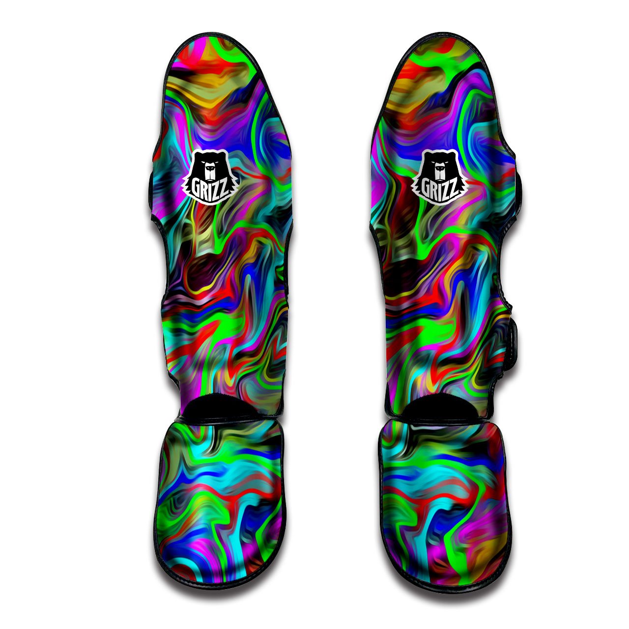 Psychedelic Trippy Neon Green Print Muay Thai Shin Guards-grizzshop