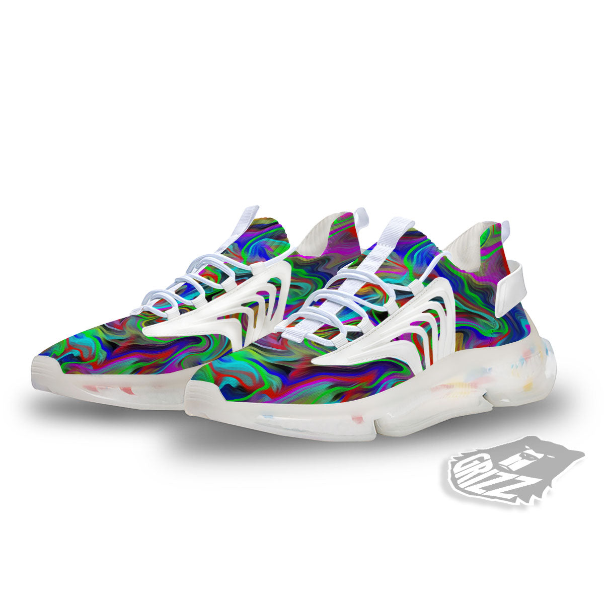 Psychedelic Trippy Neon Green Print White Gym Shoes-grizzshop