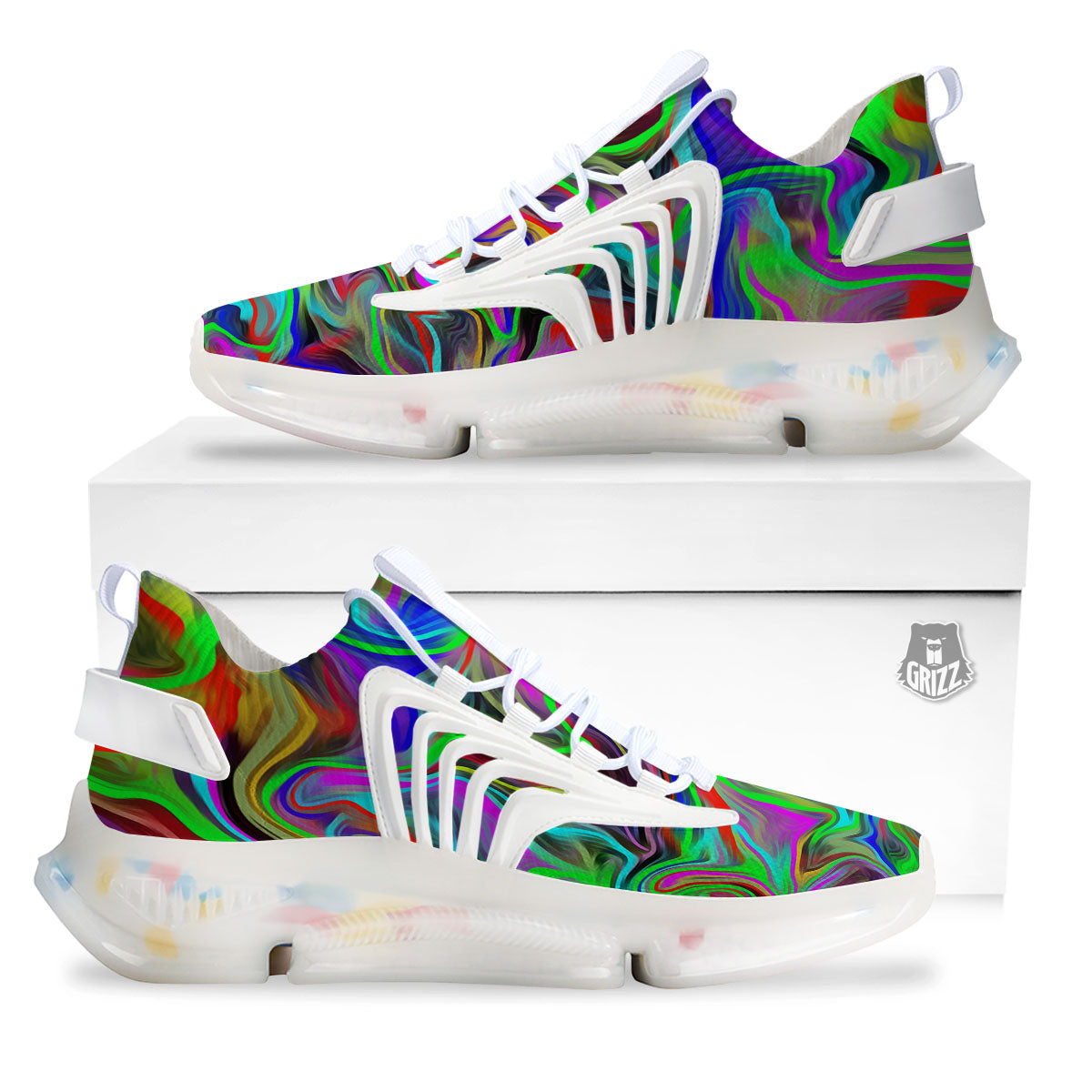 Psychedelic Trippy Neon Green Print White Gym Shoes-grizzshop