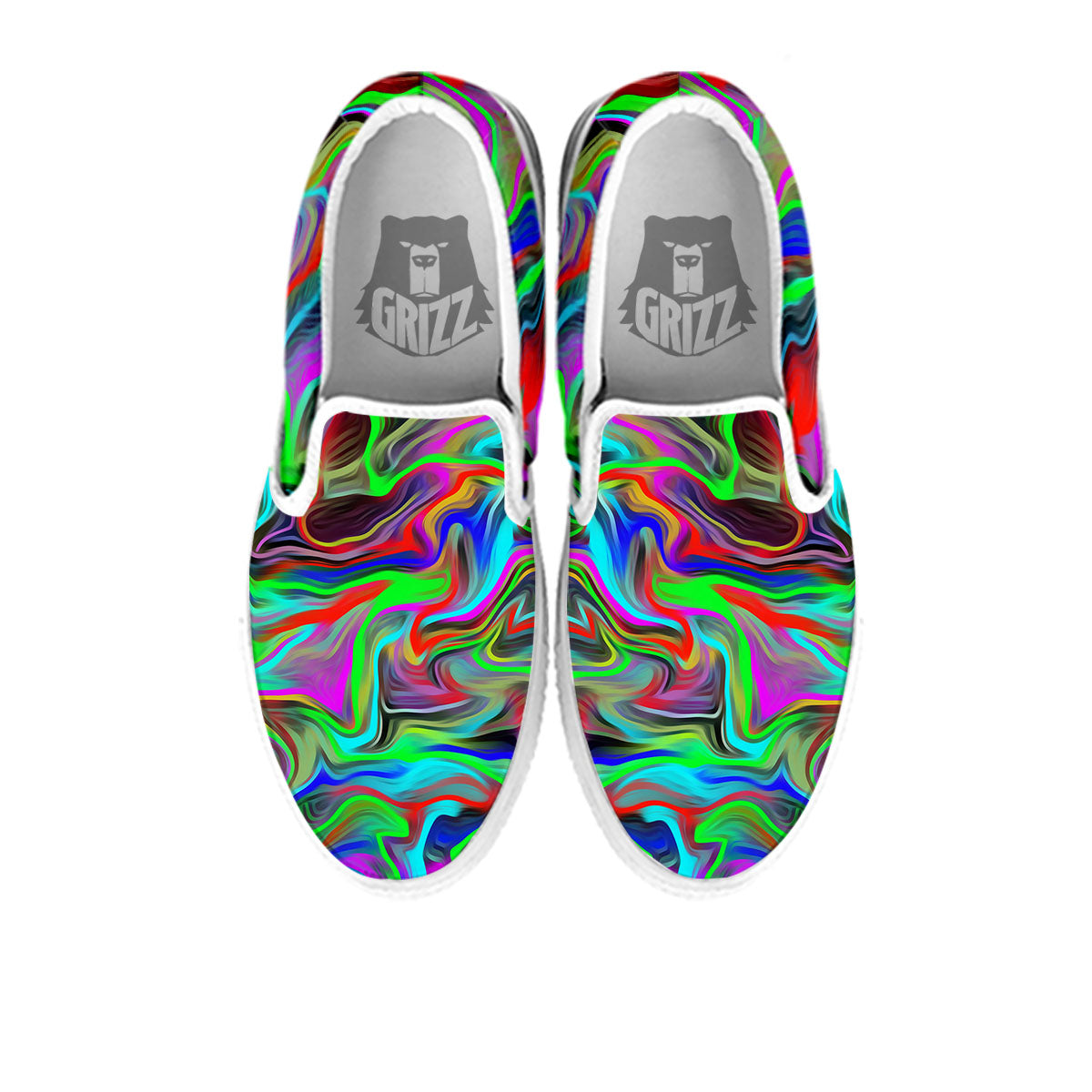 Psychedelic Trippy Neon Green Print White Slip On Shoes-grizzshop