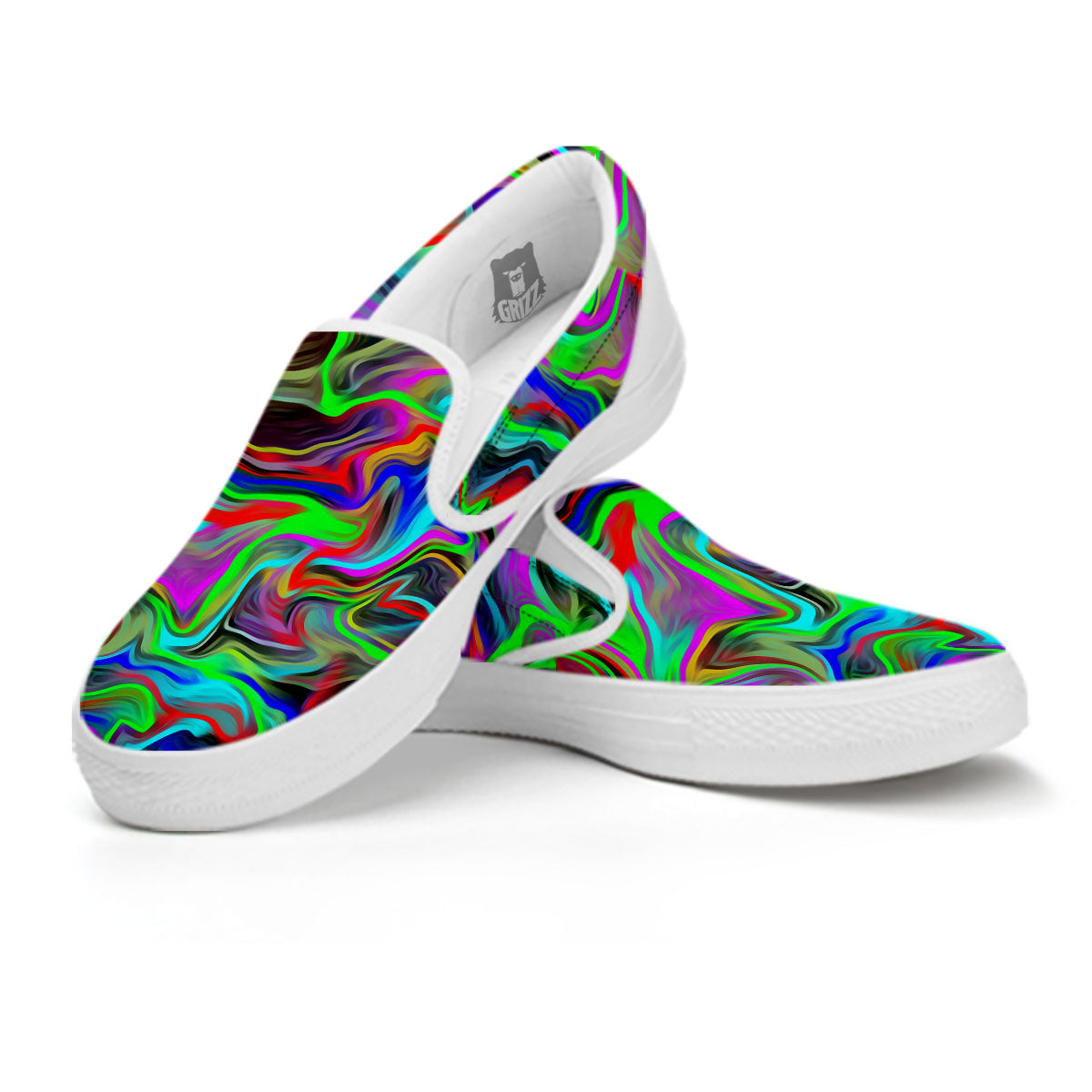 Psychedelic Trippy Neon Green Print White Slip On Shoes-grizzshop